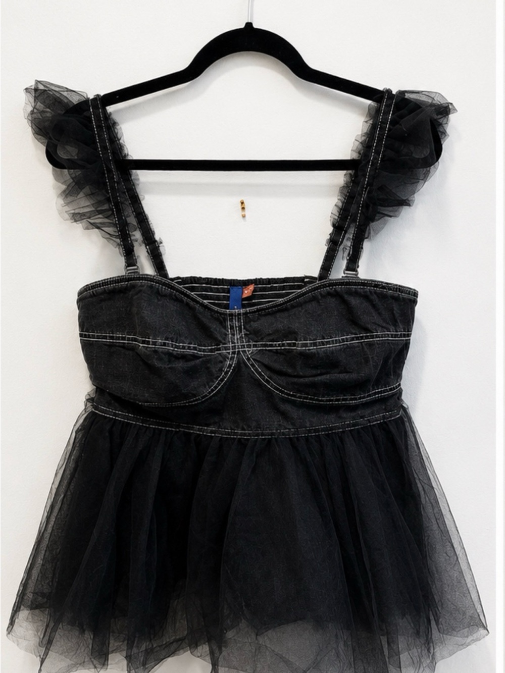 Black Jean and Tulle Bustier Top